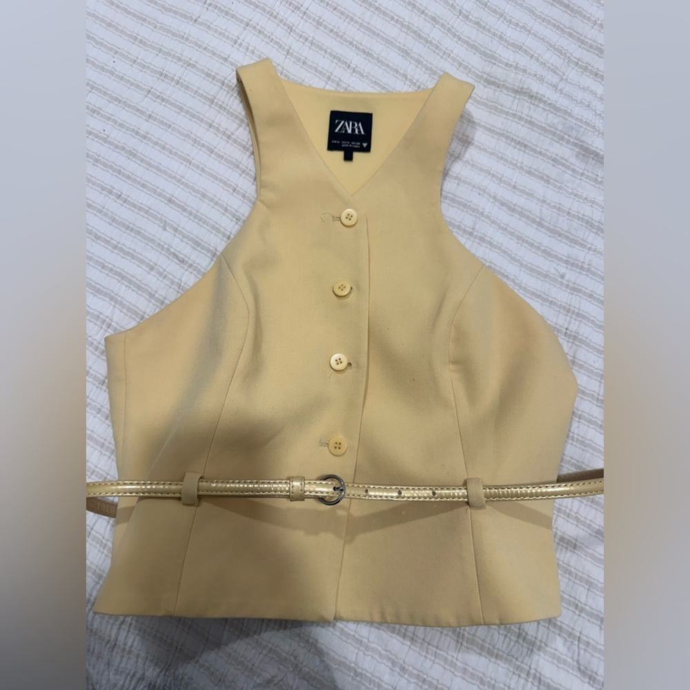 Zara Yellow Sleeveless Top with Belt